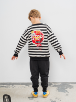 ALL FOR KIDS Bluza Chłopięca bez kaptura STOP w paski czarno-śmietankowe - obrazek 2