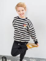 ALL FOR KIDS Bluza Chłopięca bez kaptura STOP w paski czarno-śmietankowe
