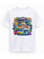 Biały T-shirt dla chłopca z motywem ROBLOX z kolorową grafiką