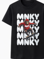 ALL FOR KIDS T-shirt Czarny z nadrukiem zabawnej Małpki - obrazek 4