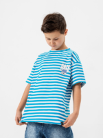 ALL FOR KIDS  T-shirt chłopięcy w biało niebieskie paski.