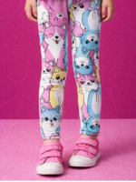 Legginsy dla dziewczynki Bawełniane w Koty/ Morela - obrazek 4