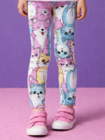 Legginsy dla dziewczynki Bawełniane w Koty/ Morela - obrazek 3